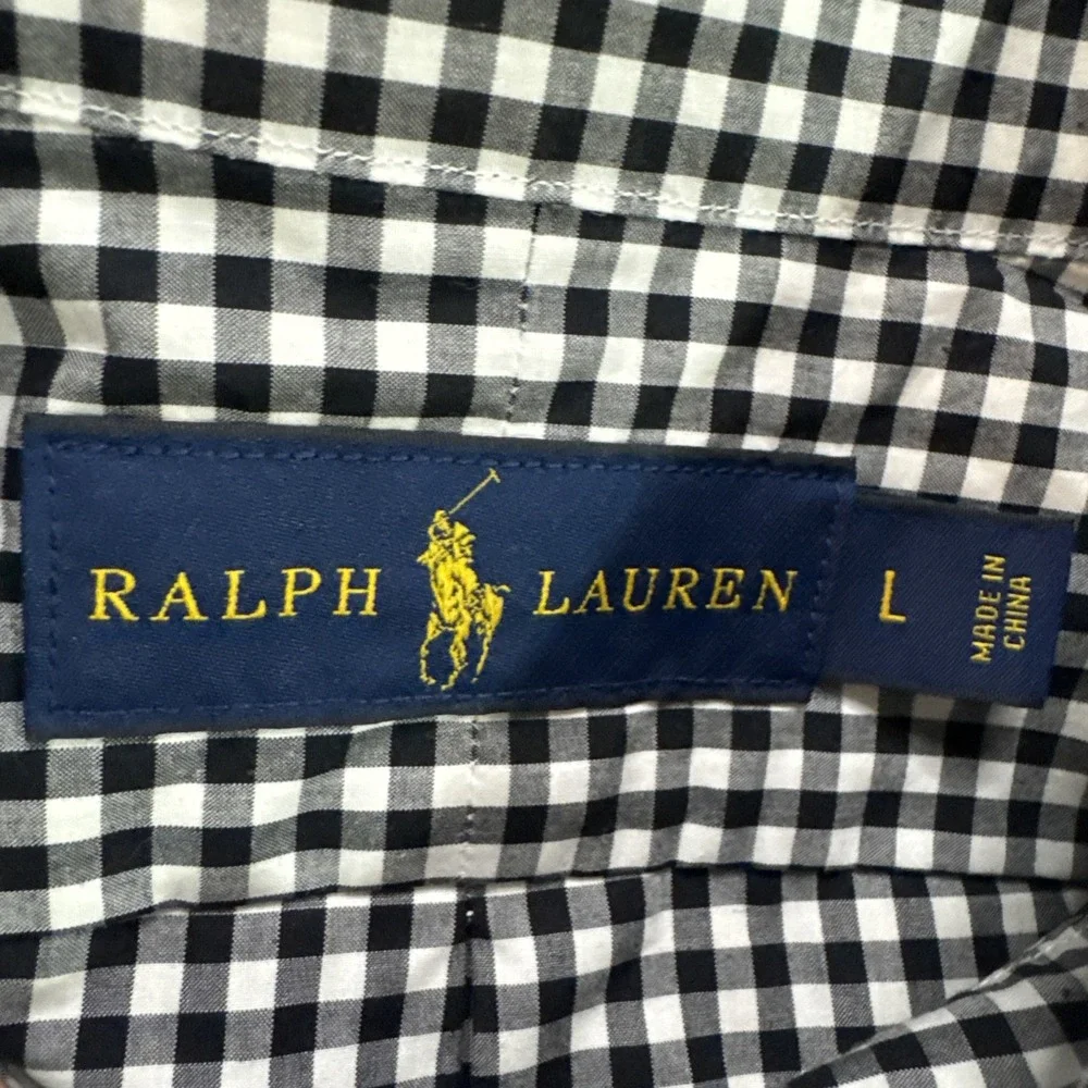 Ralph Lauren Sz XL Black White Gingham Plaid‎ Long Sleeve Button Down Shirt Pony